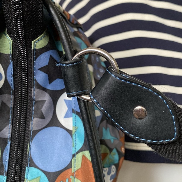 Soco shoulder bag stars, snowflakes ❄️ nylon /black leather! Blue stitching! - Picture 8 of 16